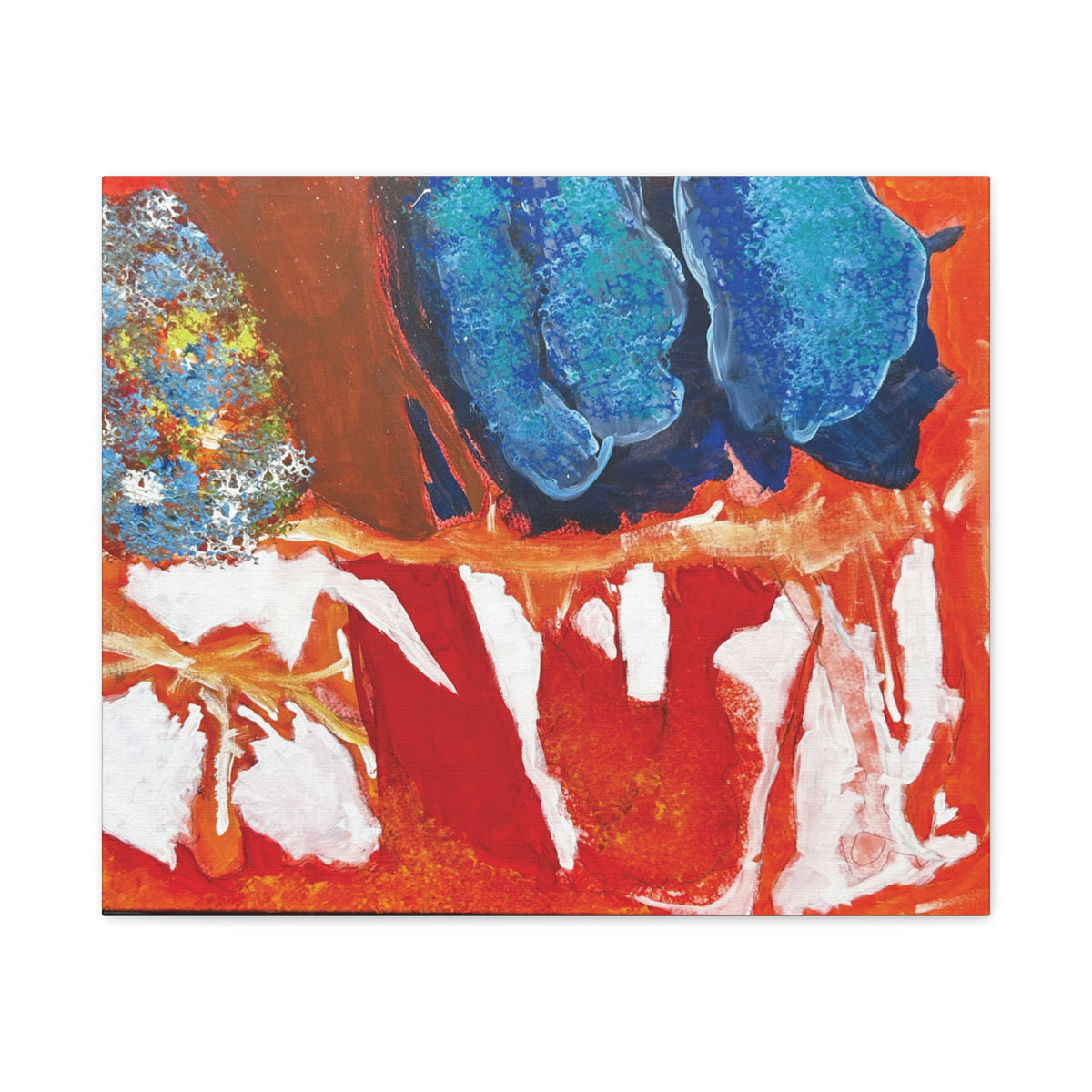 Abstract Red & Blue Matte Stretched Canvas Modern Expressionist Wall Art