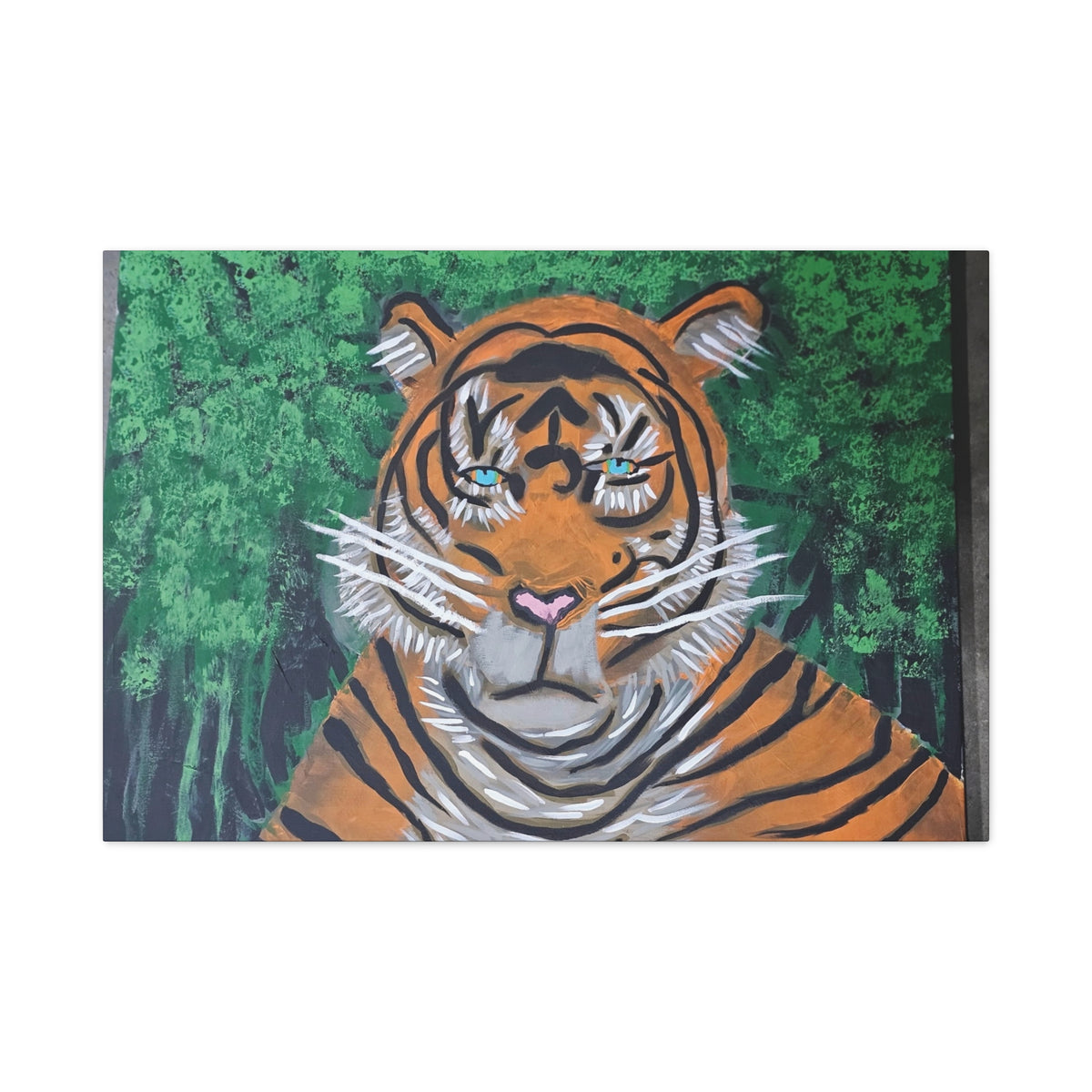 Tiger Portrait Matte Canvas Wall Art Bold Jungle Tiger Painting on Stretched Canvas