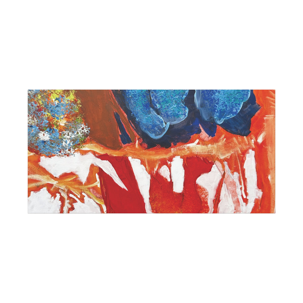 Abstract Red & Blue Matte Stretched Canvas Modern Expressionist Wall Art
