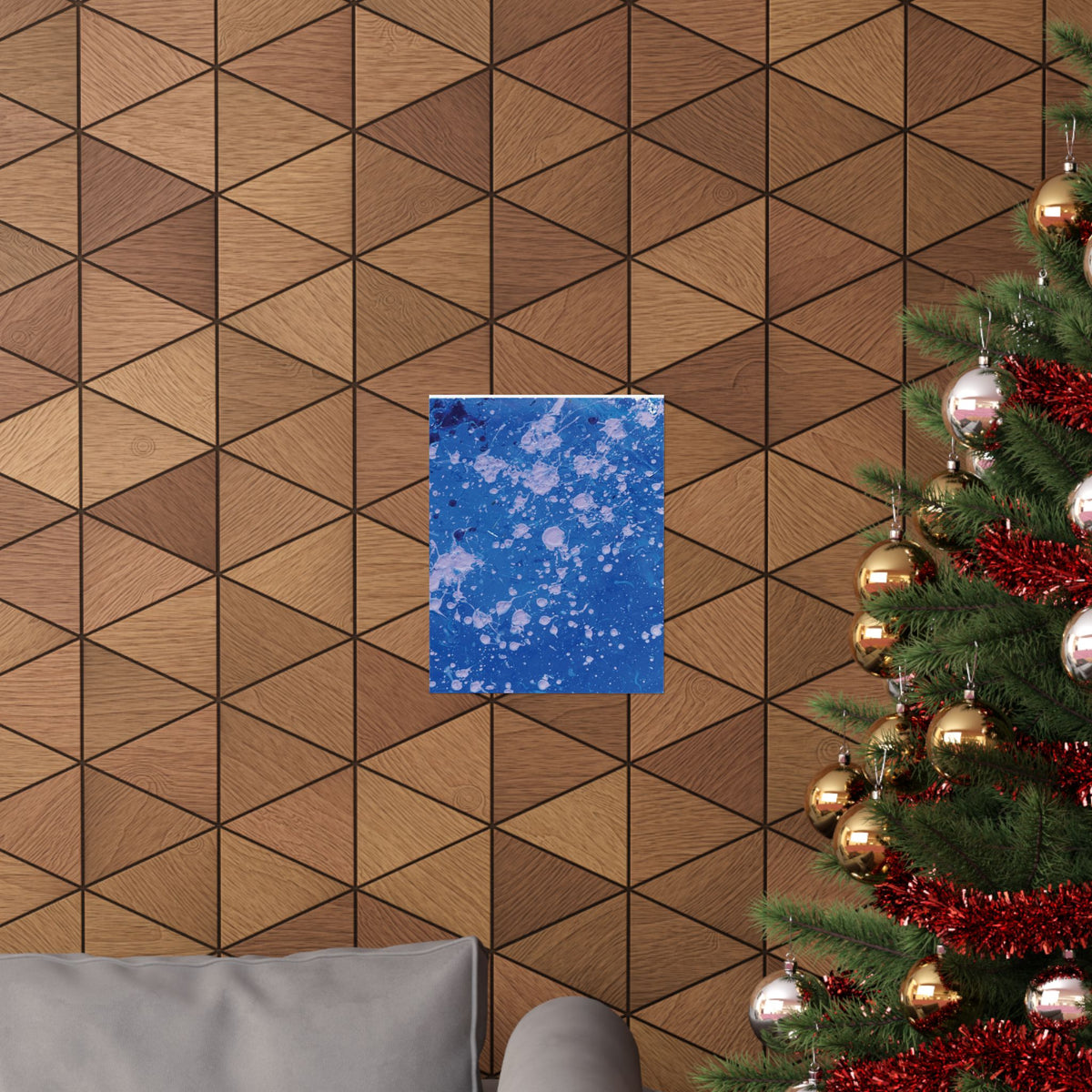 Abstract Blue Paint Splatter Matte Poster Dots Vertical Modern Wall Art