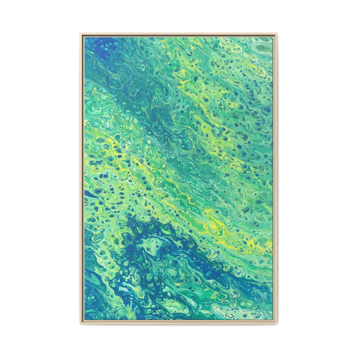 Abstract Teal & Lime Fluid Art Matte Canvas Print Framed Wall Art