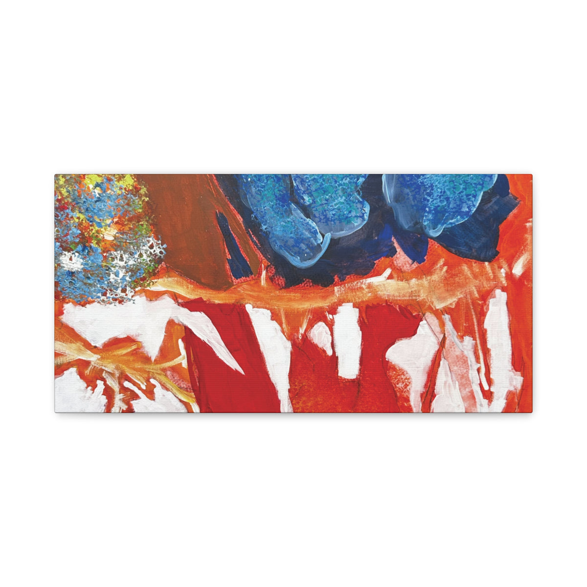 Abstract Red & Blue Matte Stretched Canvas Modern Expressionist Wall Art