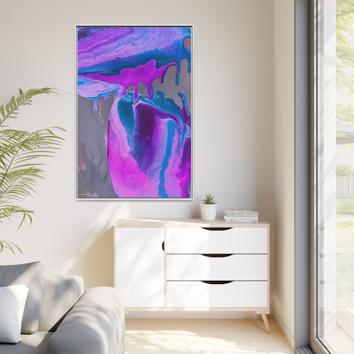 Wave Abstract Purple Fluid Art Matte Canvas Framed