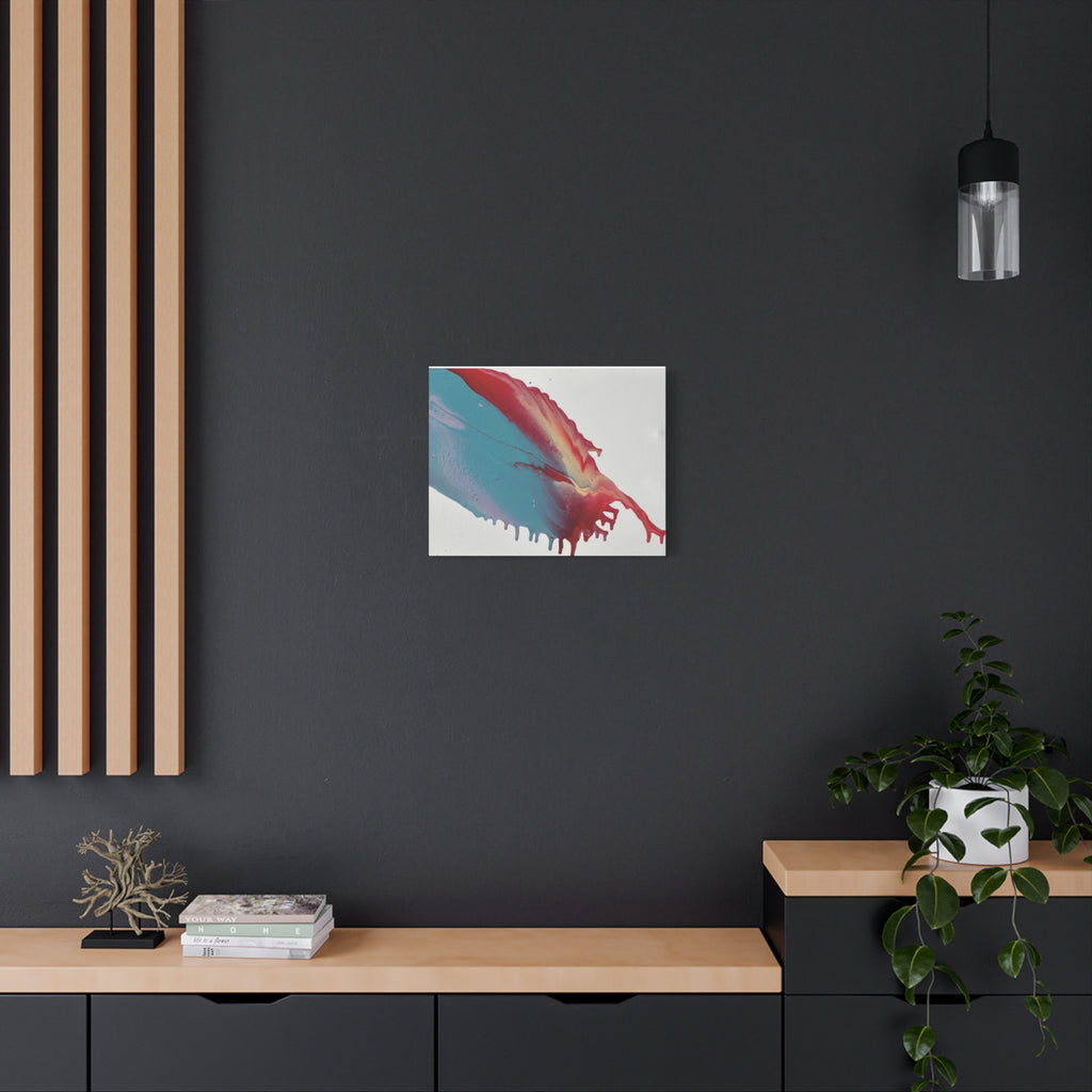 Ceiling Abstract Drip Matte Canvas Print (Blue & Red Fluid Art)