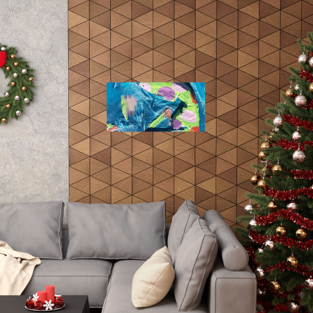 The Fish Abstract Color Splash Matte Horizontal Poster Vibrant Blue & Neon Accent Wall Art