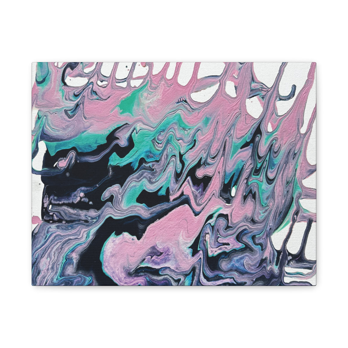 Dripping Abstract Pour Painting Canvas  Pink Teal Fluid Art Stretched Wall Decor