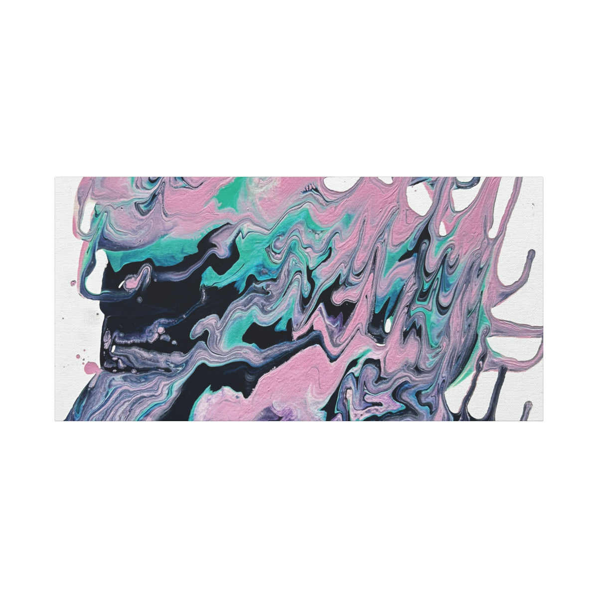 Dripping Abstract Pour Painting Canvas  Pink Teal Fluid Art Stretched Wall Decor