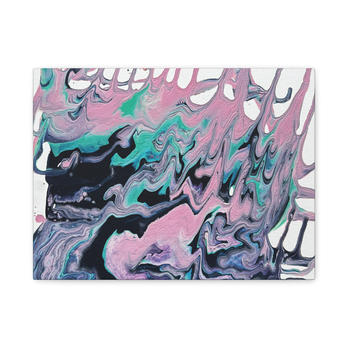 Dripping Abstract Pour Painting Canvas  Pink Teal Fluid Art Stretched Wall Decor