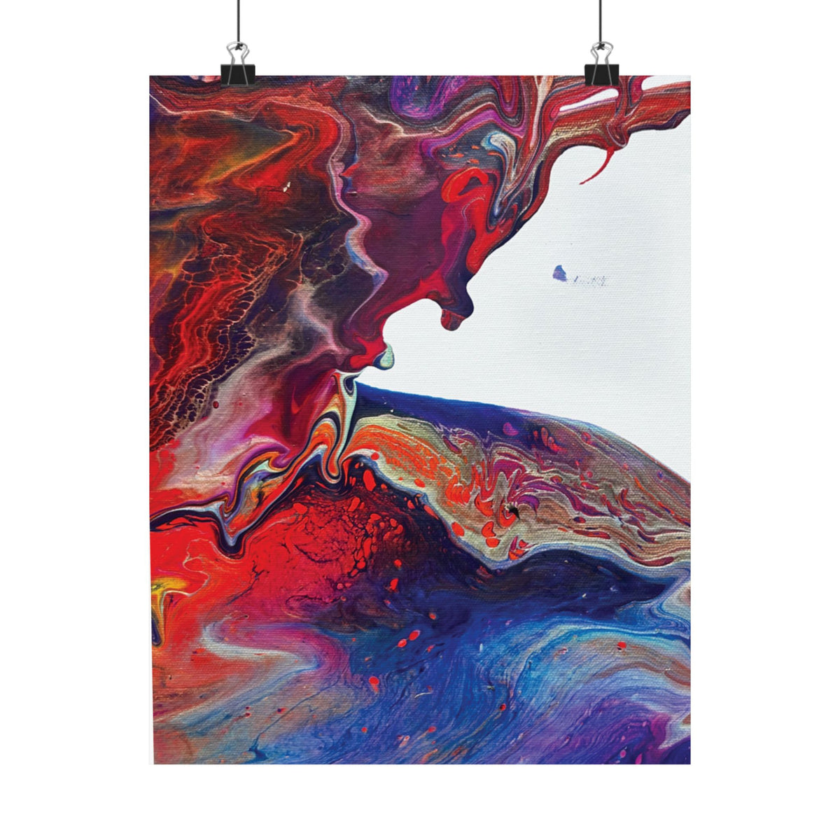 Abstract Fluid Art Matte Poster Universe Vertical Red & Blue Wall Art