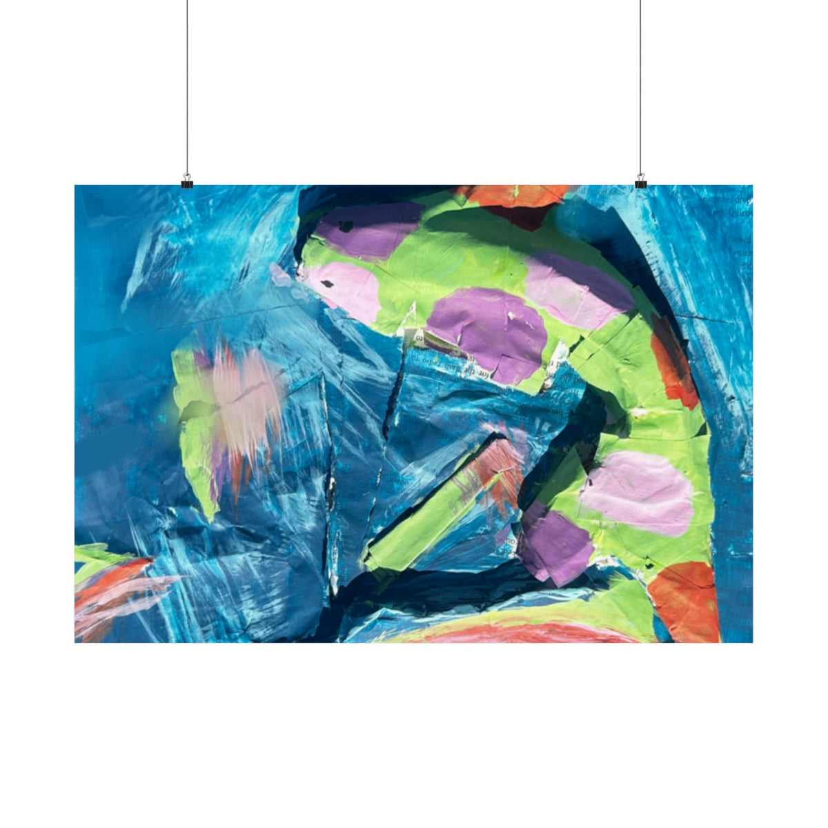 The Fish Abstract Color Splash Matte Horizontal Poster Vibrant Blue & Neon Accent Wall Art