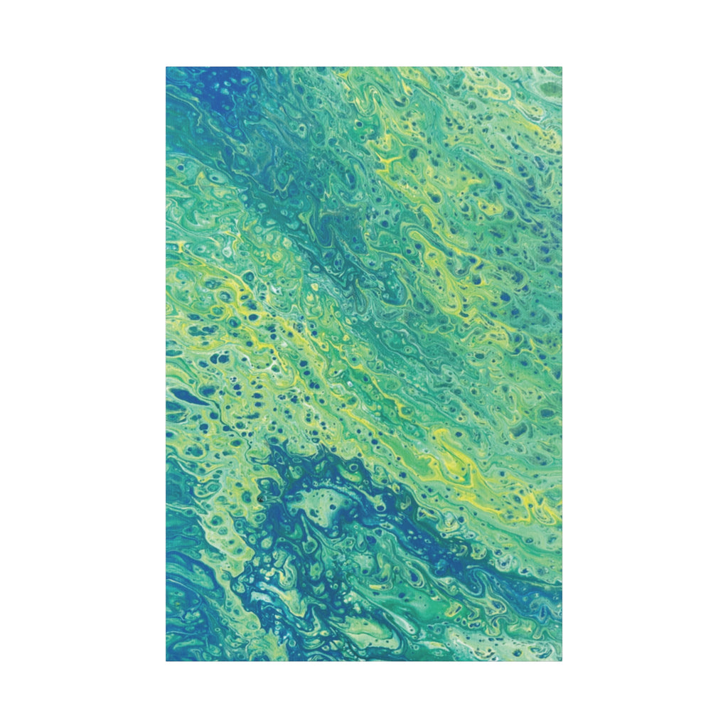 Moss Abstract Aqua Pour Canvas Print Teal & Lime Fluid Art Stretched Wall Art