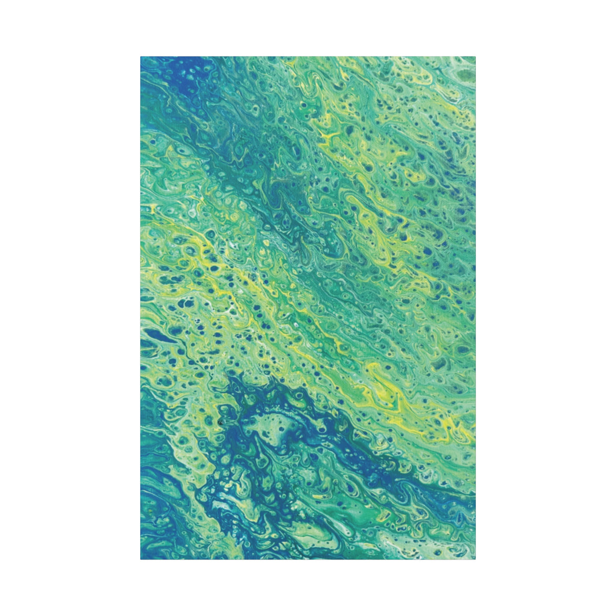 Moss Abstract Aqua Pour Canvas Print Teal & Lime Fluid Art Stretched Wall Art