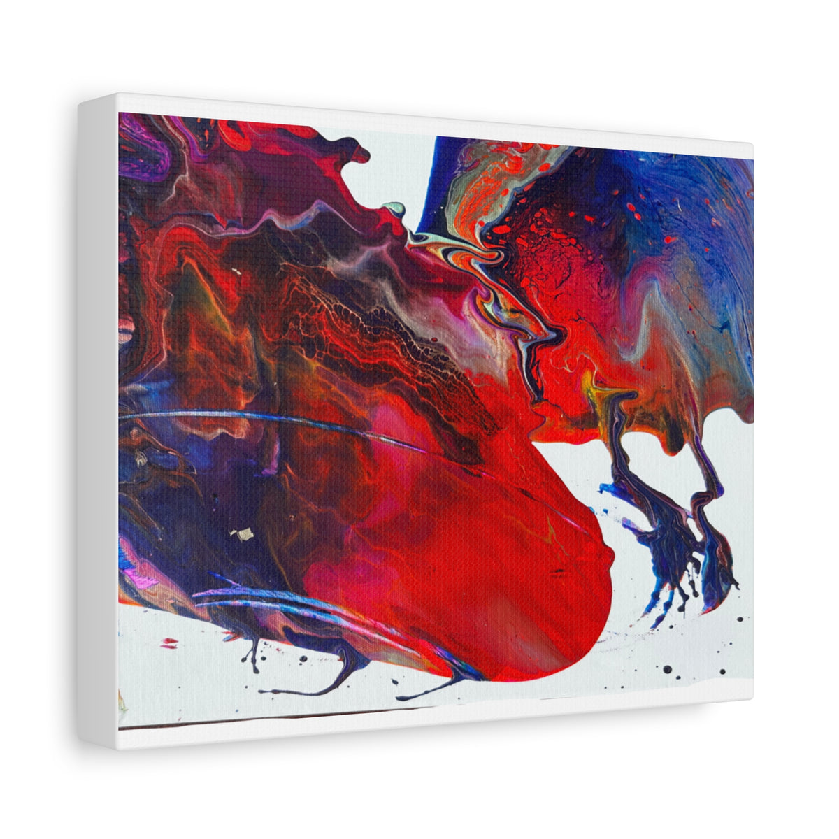 Abstract Red & Blue Fluid Art Canvas Print — Matte Stretched Wall Art