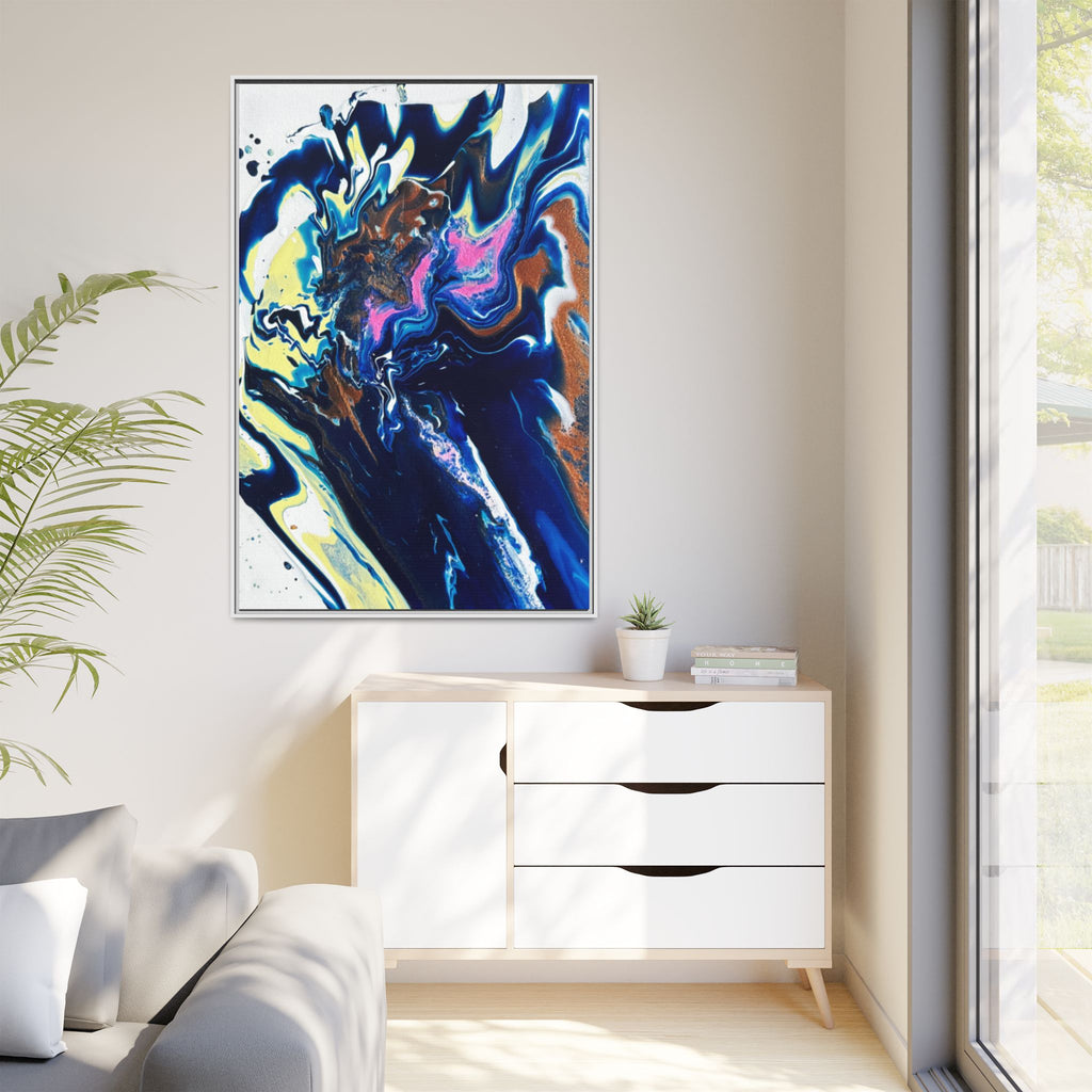 Framed Canvas Print Change Abstract Fluid Art (Blue Multicolor)