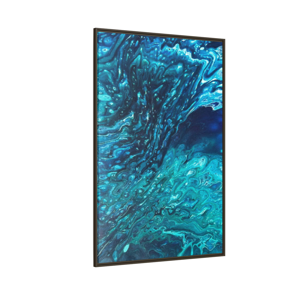 Framed Ocean Abstract Matte Canvas Art Turquoise Blue Fluid Painting