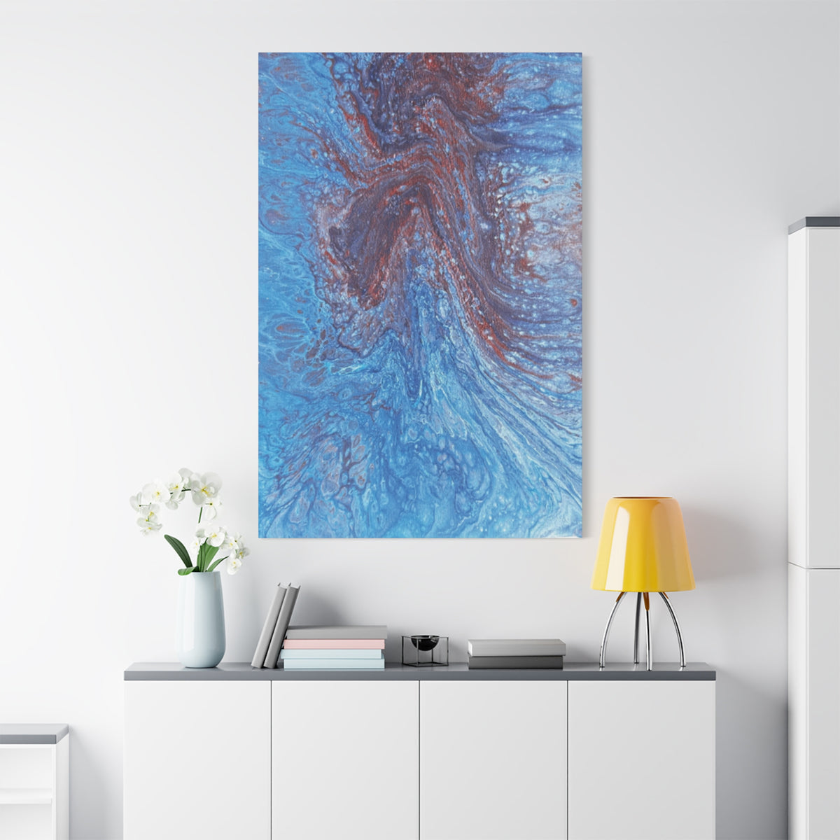 Dress Abstract Ocean Flow Matte Canvas Print Blue & Copper Fluid Art (Stretched 1.25")