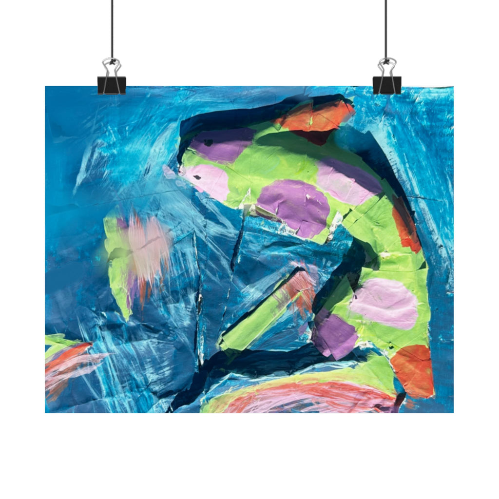 The Fish Abstract Color Splash Matte Horizontal Poster Vibrant Blue & Neon Accent Wall Art