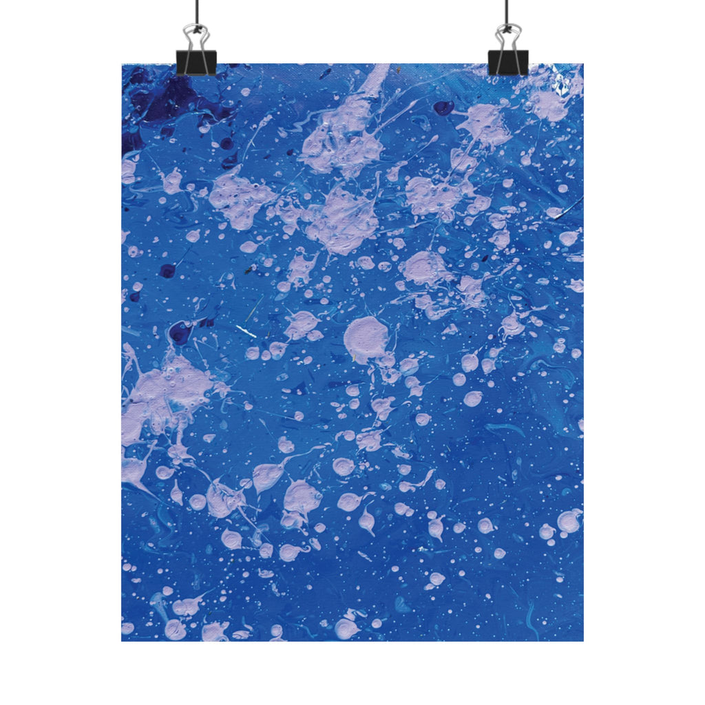 Abstract Blue Paint Splatter Matte Poster Dots Vertical Modern Wall Art