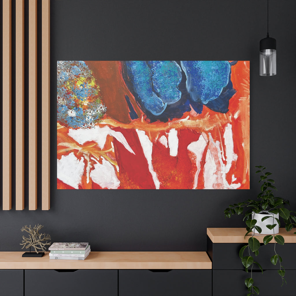 Abstract Red & Blue Matte Stretched Canvas Modern Expressionist Wall Art
