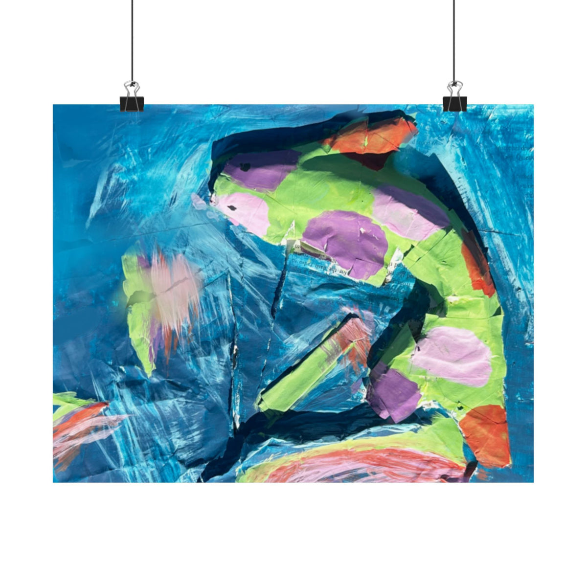 The Fish Abstract Color Splash Matte Horizontal Poster Vibrant Blue & Neon Accent Wall Art