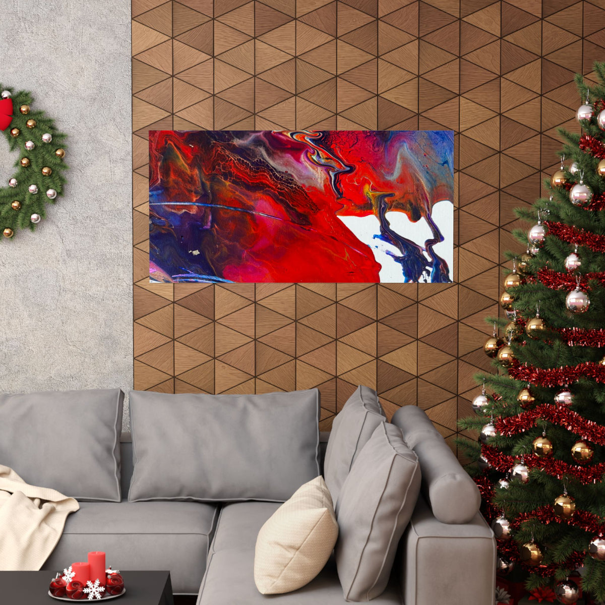 Abstract Red & Blue Matte Poster Universe Horizontal Modern Art Print