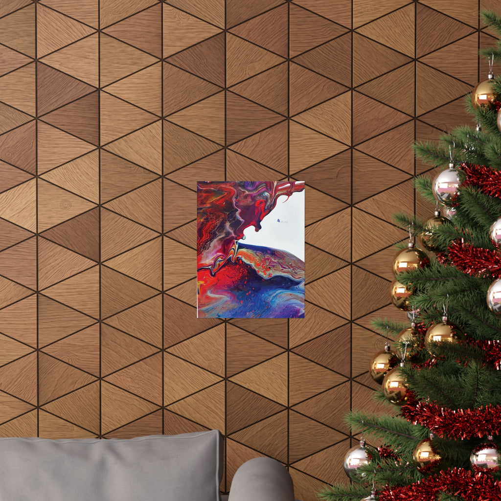 Abstract Fluid Art Matte Poster Universe Vertical Red & Blue Wall Art