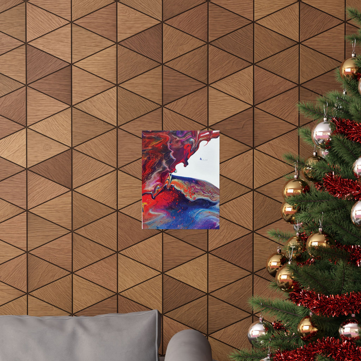 Abstract Fluid Art Matte Poster Universe Vertical Red & Blue Wall Art
