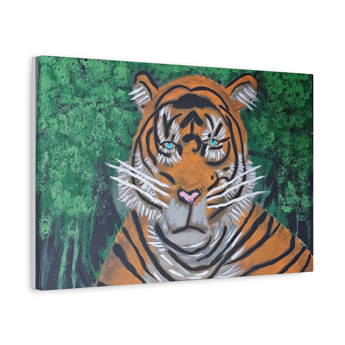 Tiger Portrait Matte Canvas Wall Art Bold Jungle Tiger Painting on Stretched Canvas