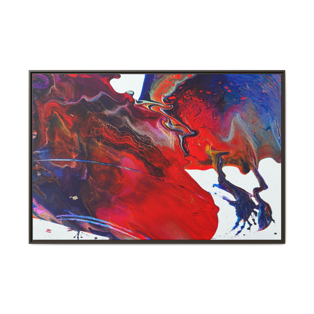 Universe Abstract Red & Blue Fluid Art Matte Canvas (Framed)