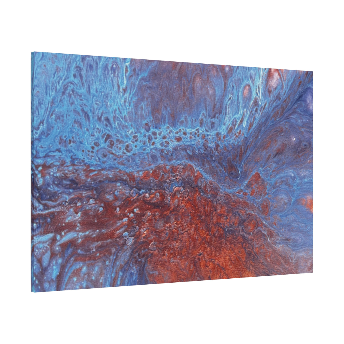 Abstract Blue & Rust Fluid Art Matte Canvas Wave Stretched Wall Art