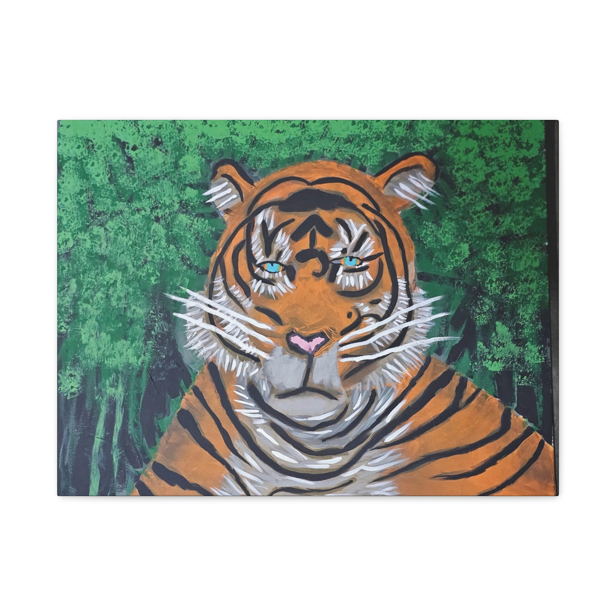 Tiger Portrait Matte Canvas Wall Art Bold Jungle Tiger Painting on Stretched Canvas
