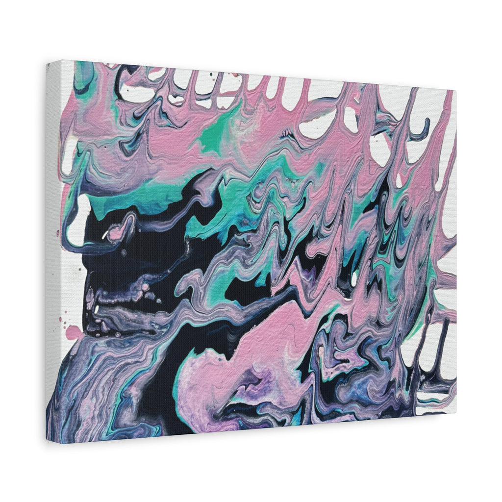 Dripping Abstract Pour Painting Canvas  Pink Teal Fluid Art Stretched Wall Decor