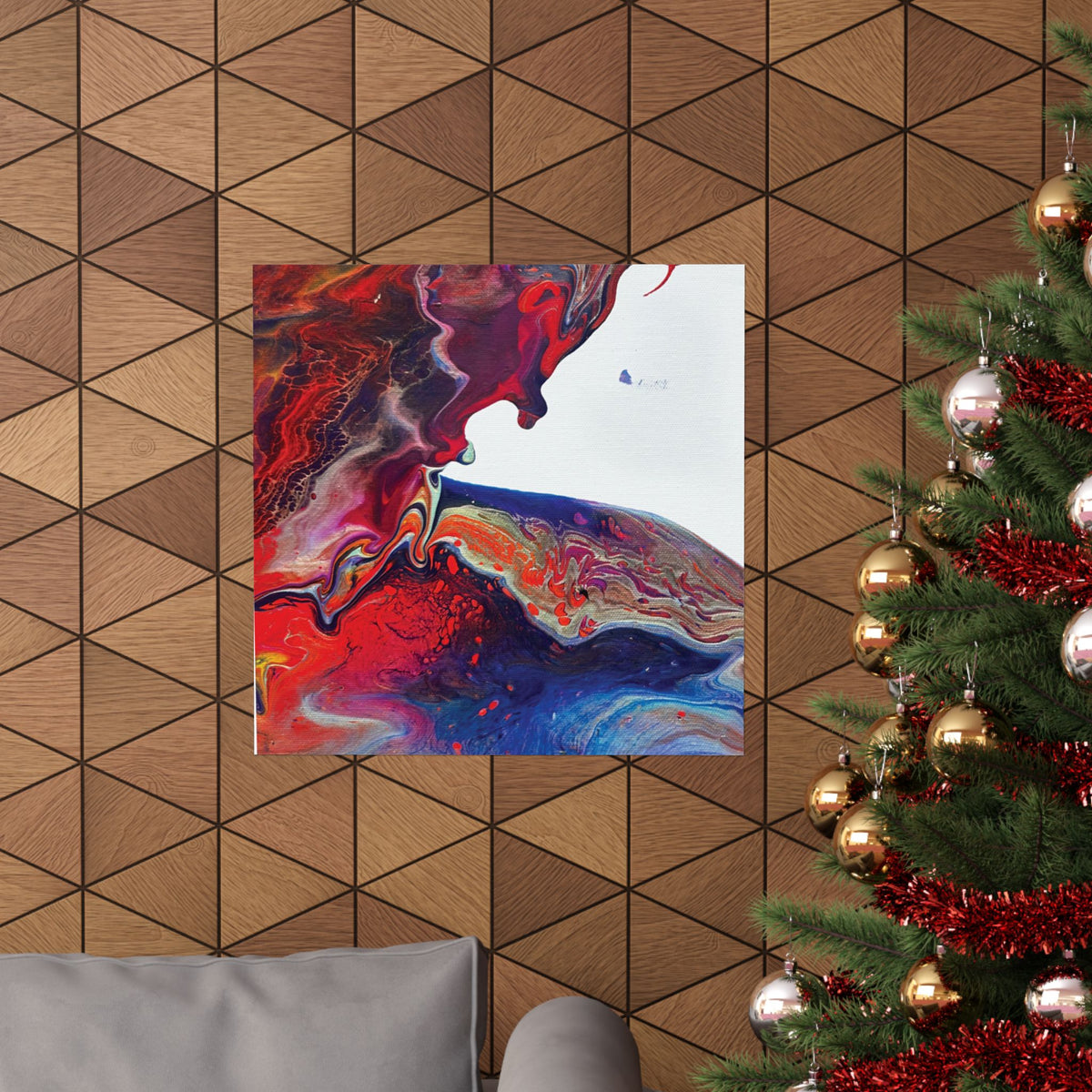 Abstract Fluid Art Matte Poster Universe Vertical Red & Blue Wall Art
