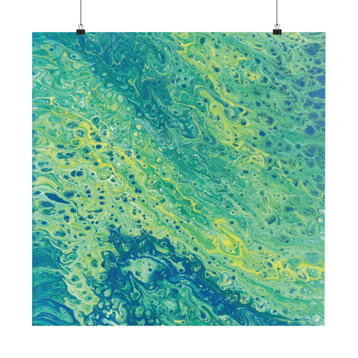 Moss Abstract Ocean Flow Matte Poster (Blue-Green Vertical Fluid Art)