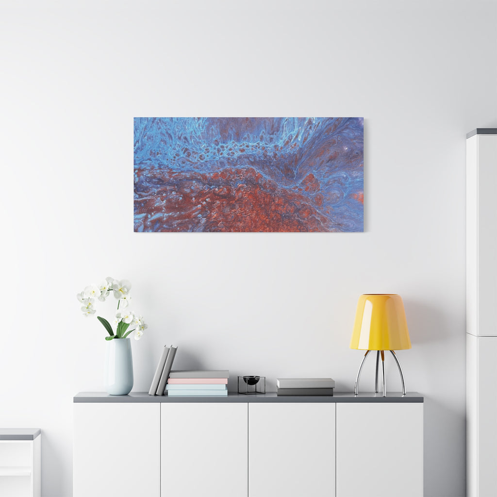 Abstract Blue & Rust Fluid Art Matte Canvas Wave Stretched Wall Art