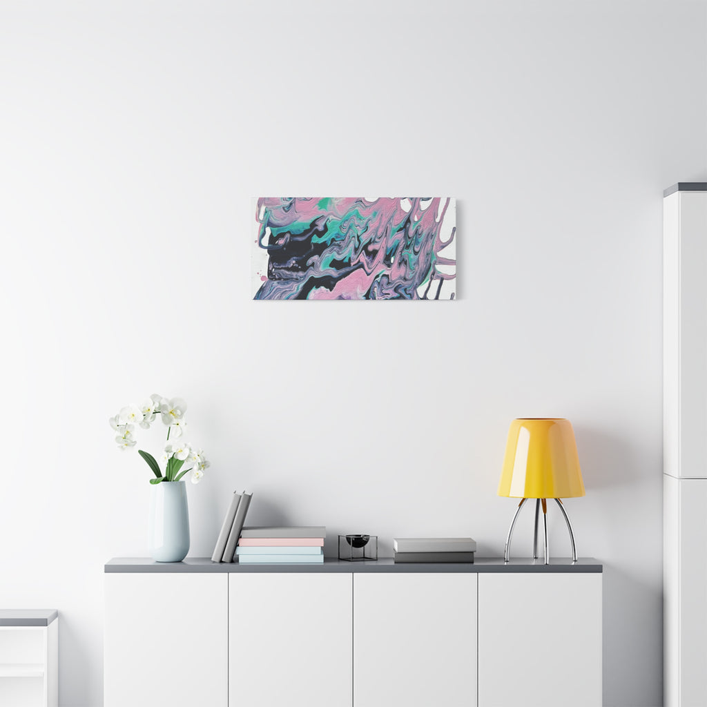 Dripping Abstract Pour Painting Canvas  Pink Teal Fluid Art Stretched Wall Decor