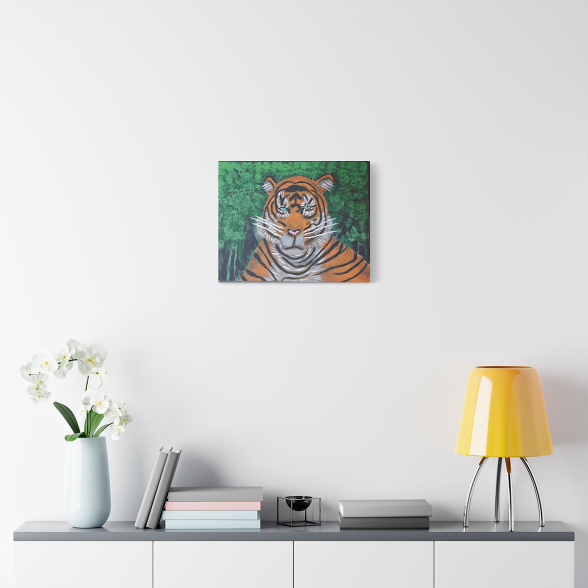 Tiger Portrait Matte Canvas Wall Art Bold Jungle Tiger Painting on Stretched Canvas