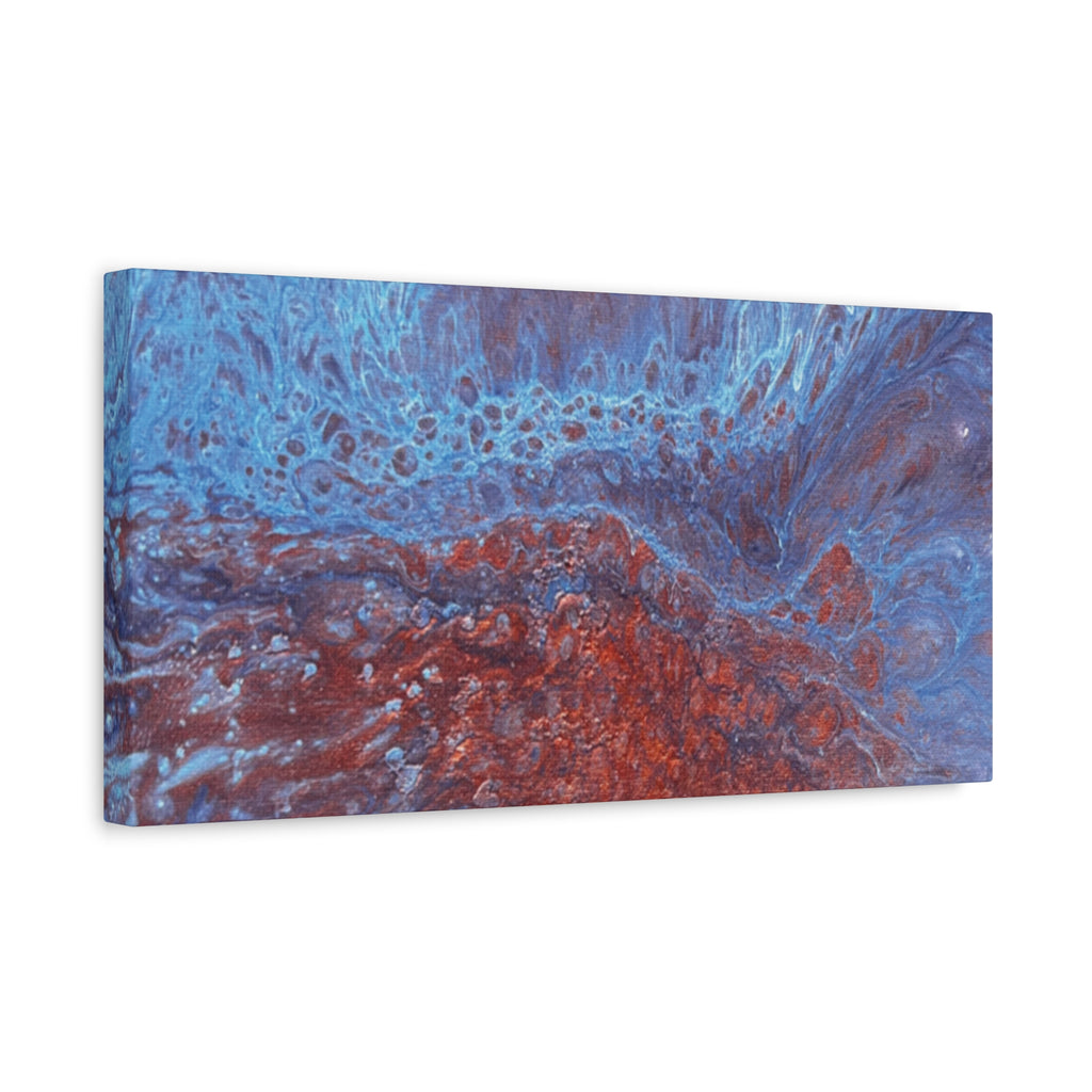 Abstract Blue & Rust Fluid Art Matte Canvas Wave Stretched Wall Art
