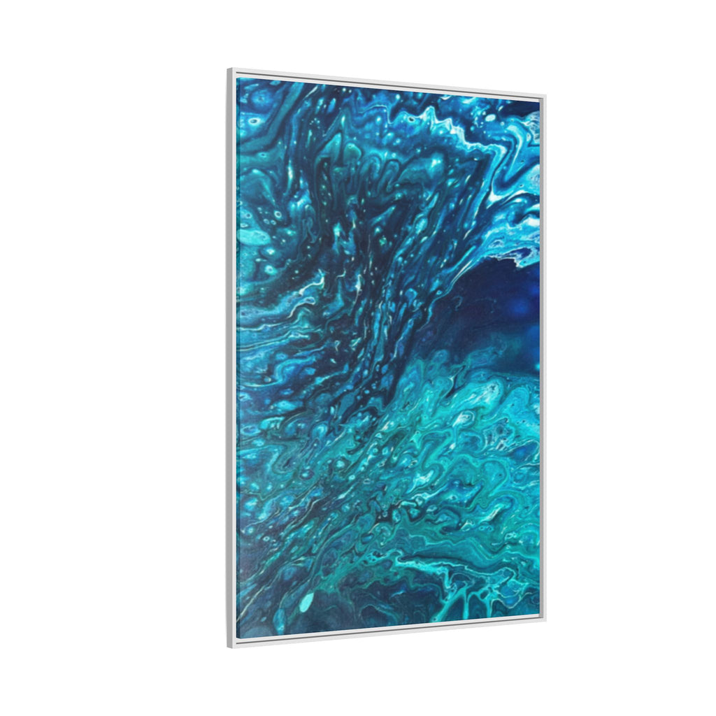 Framed Ocean Abstract Matte Canvas Art Turquoise Blue Fluid Painting