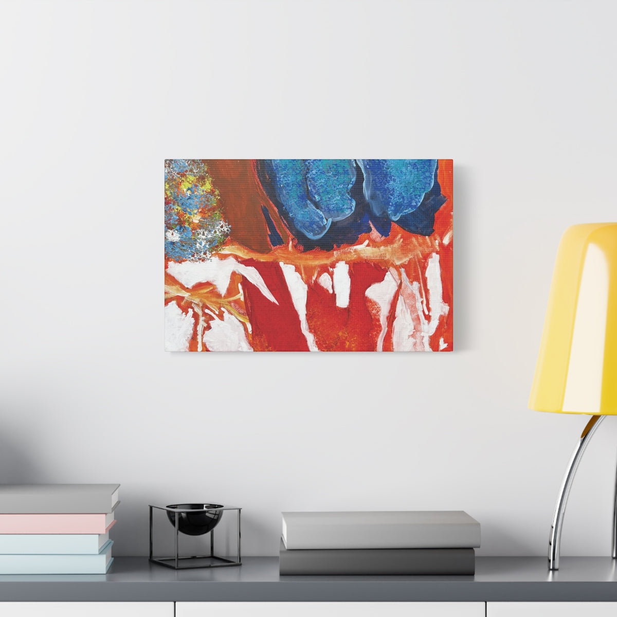 Abstract Red & Blue Matte Stretched Canvas Modern Expressionist Wall Art