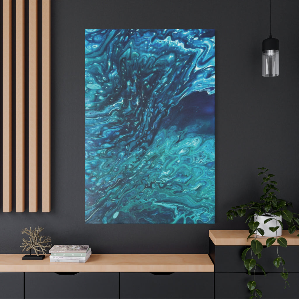 Ocean Blue Abstract Matte Canvas Print Stretched 1.25"