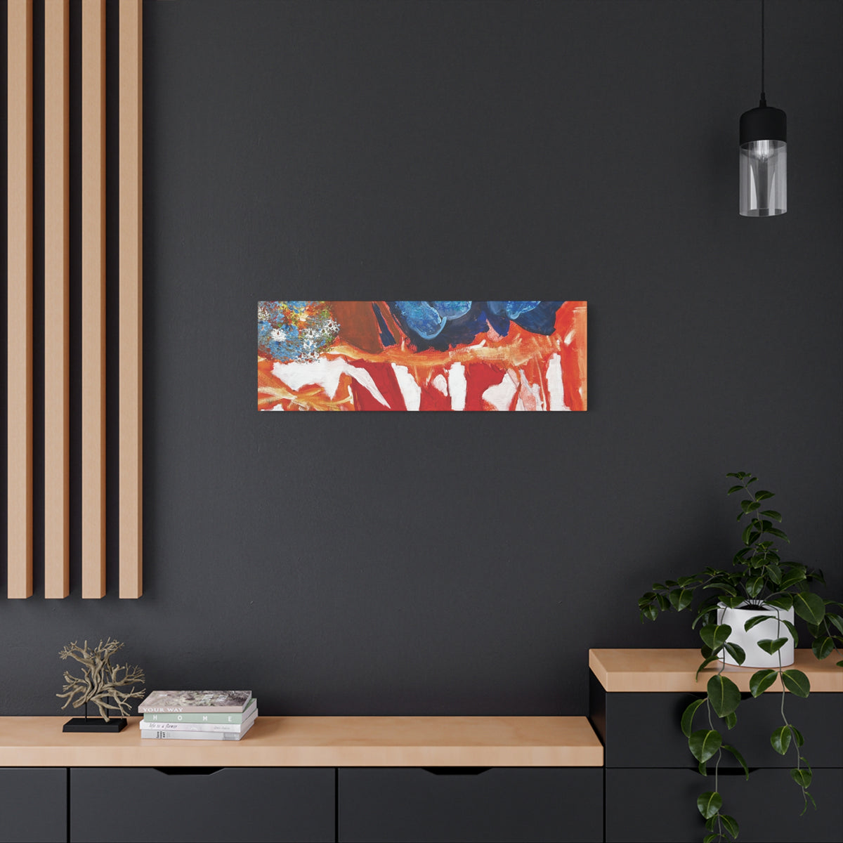 Abstract Red & Blue Matte Stretched Canvas Modern Expressionist Wall Art