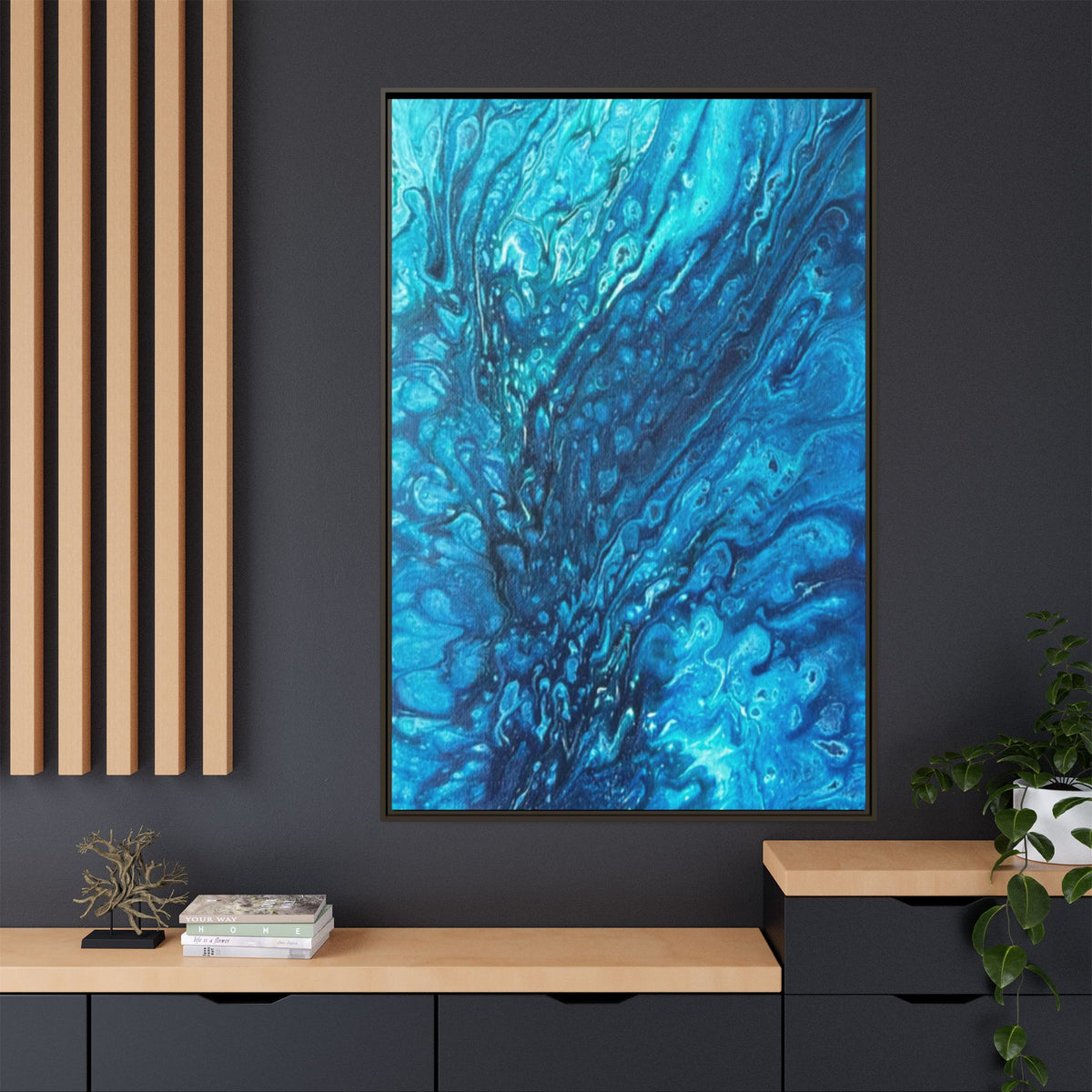 Blue Abstract Ocean Flow Matte Canvas Framed Wall Art