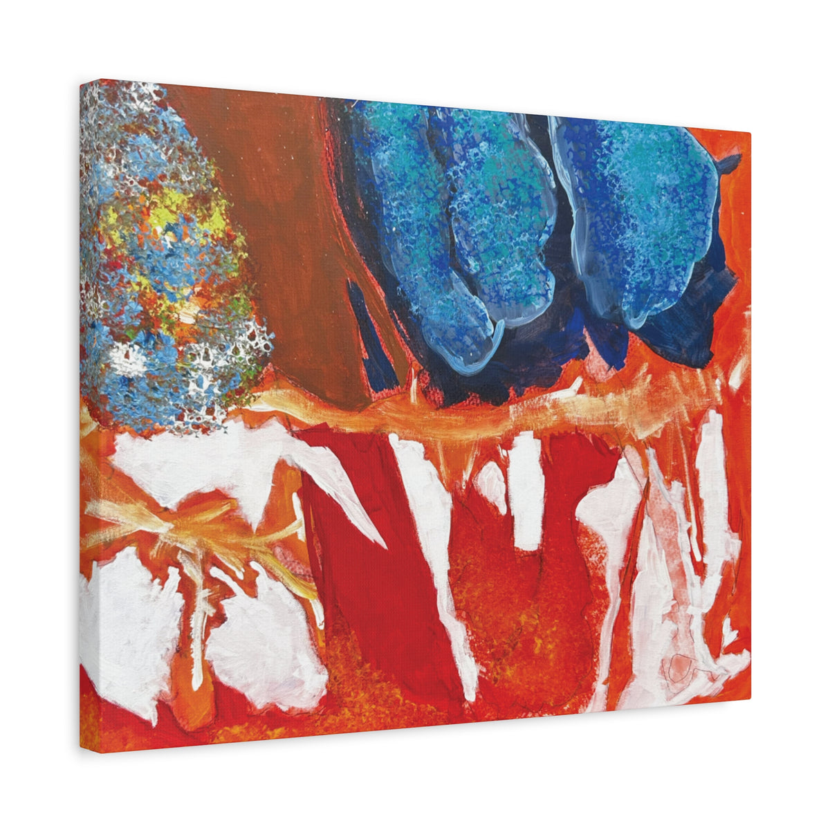 Abstract Red & Blue Matte Stretched Canvas Modern Expressionist Wall Art