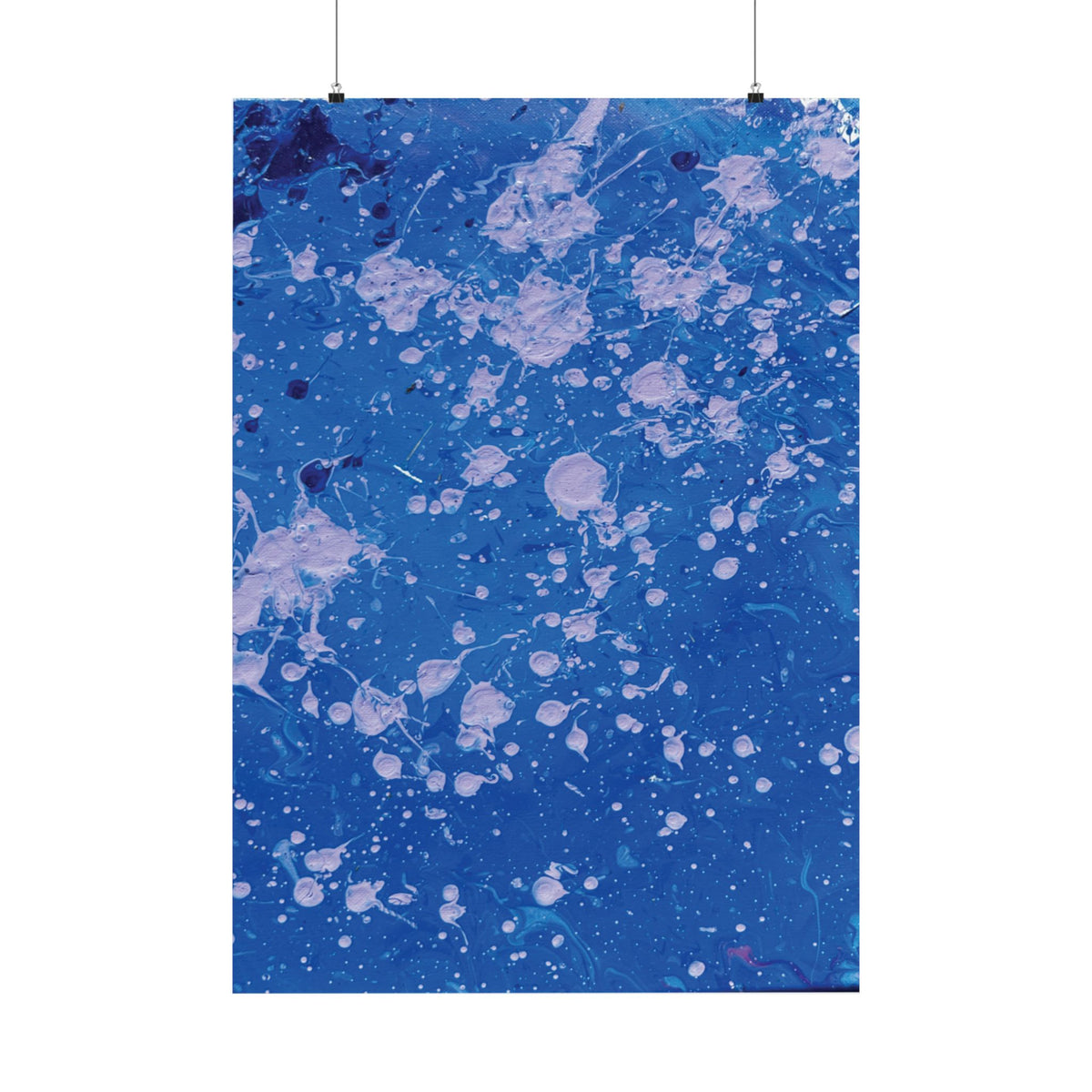 Abstract Blue Paint Splatter Matte Poster Dots Vertical Modern Wall Art