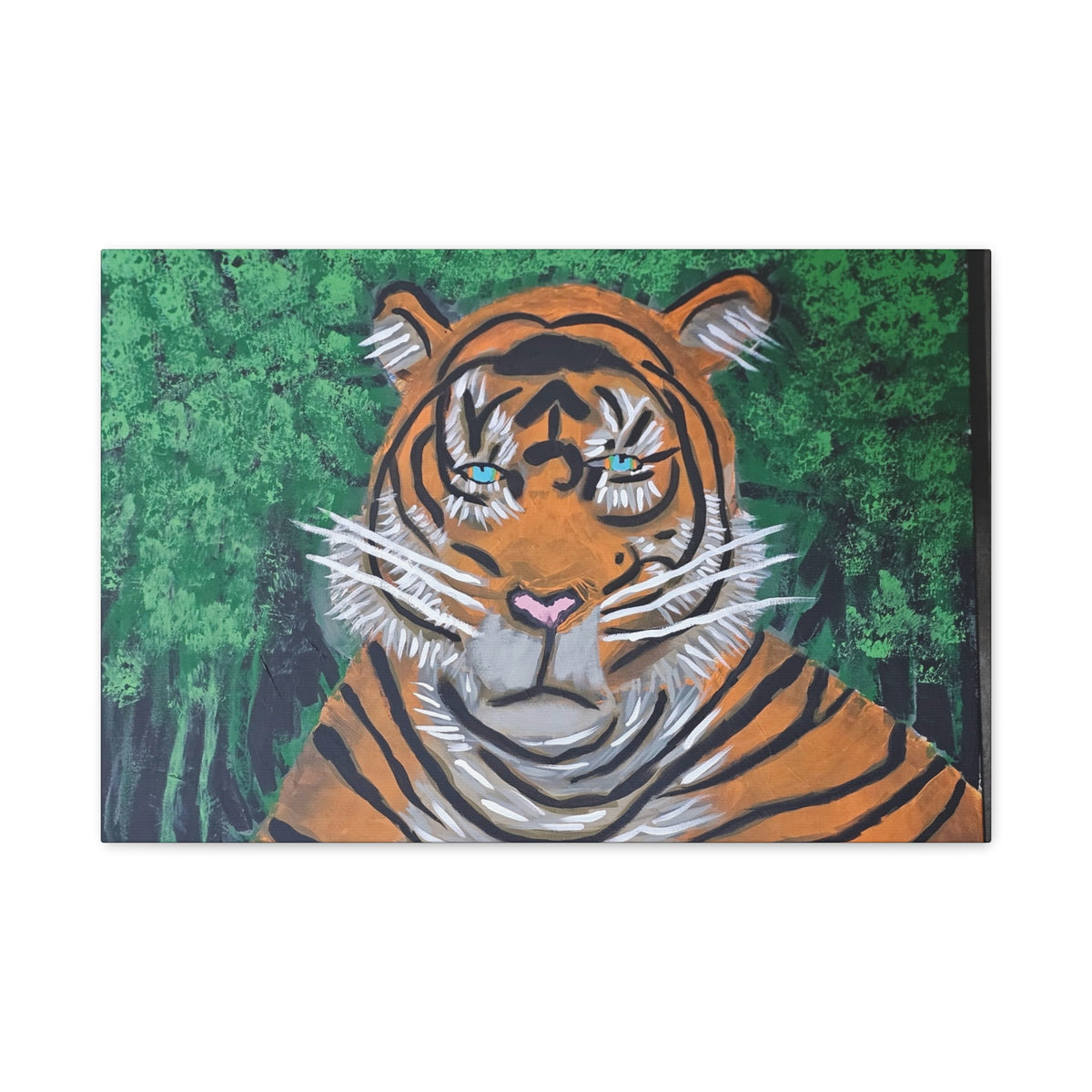 Tiger Portrait Matte Canvas Wall Art Bold Jungle Tiger Painting on Stretched Canvas