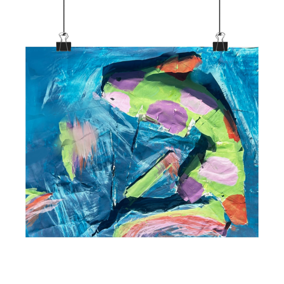 The Fish Abstract Color Splash Matte Horizontal Poster Vibrant Blue & Neon Accent Wall Art