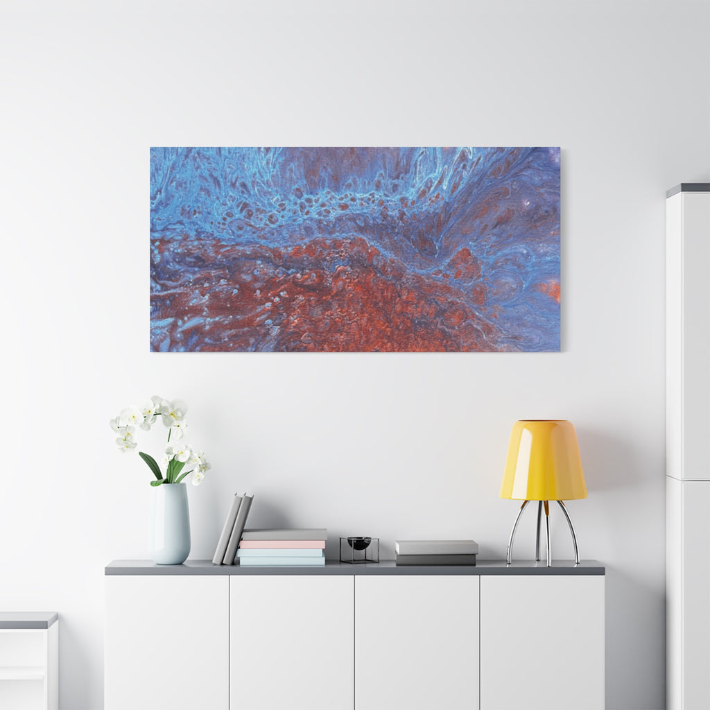 Abstract Blue & Rust Fluid Art Matte Canvas Wave Stretched Wall Art