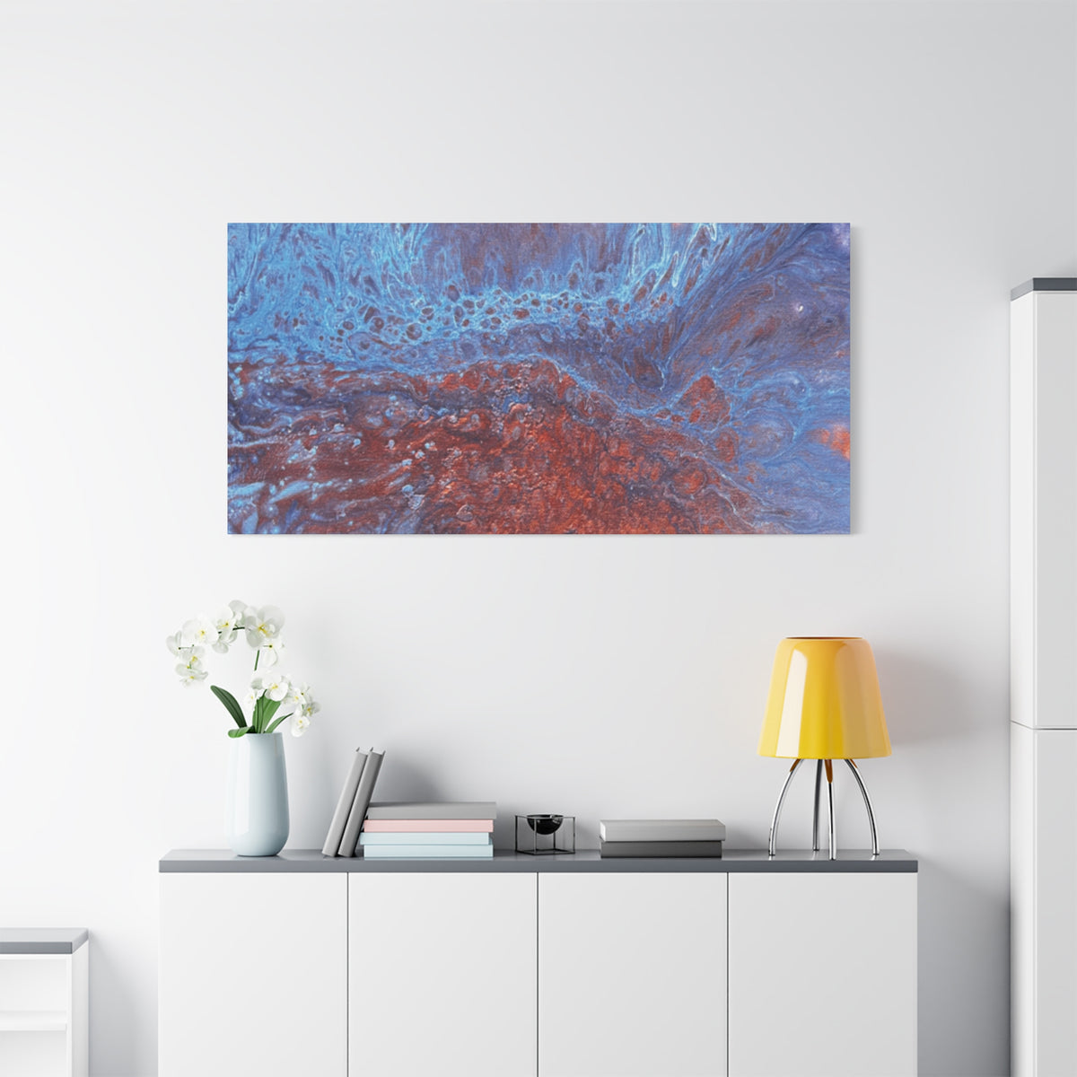 Abstract Blue & Rust Fluid Art Matte Canvas Wave Stretched Wall Art