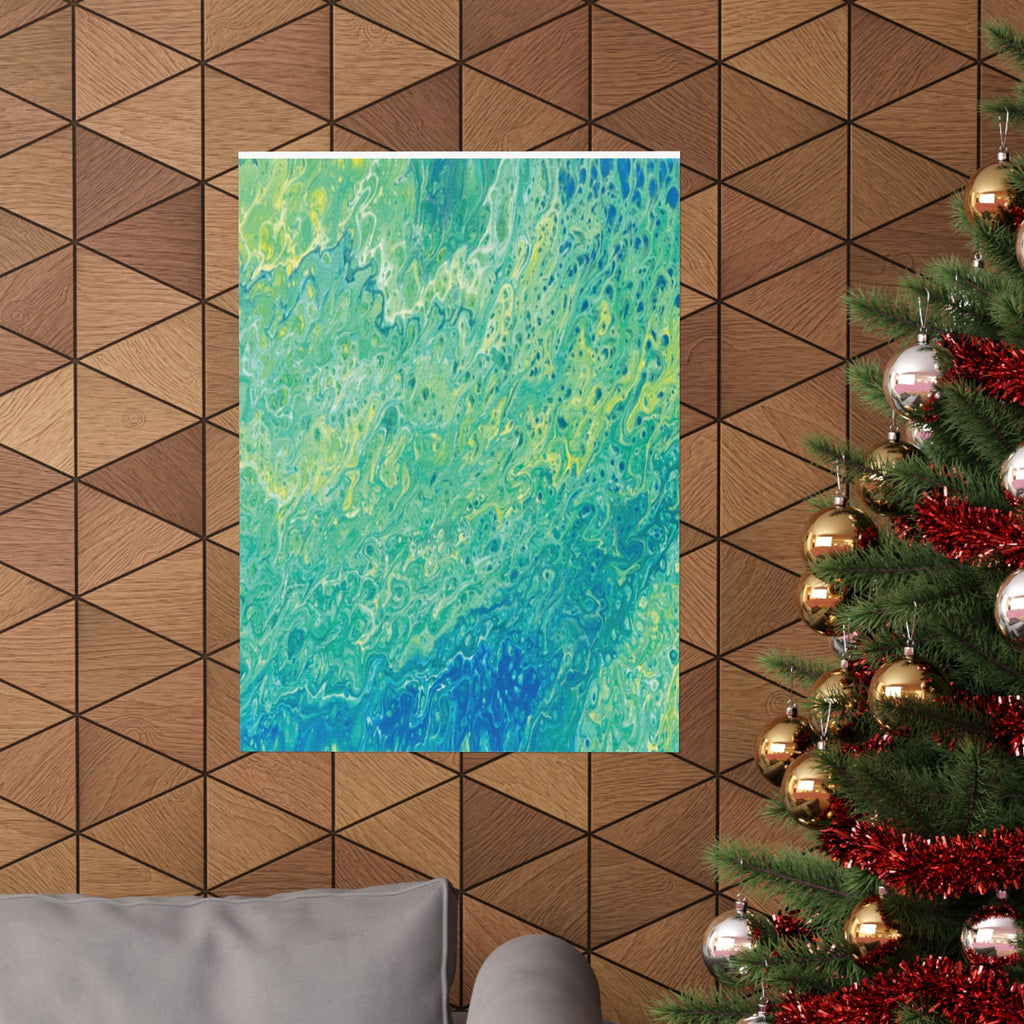 Abstract Ocean Blue Matte Poster Moss Turquoise Green Fluid Art